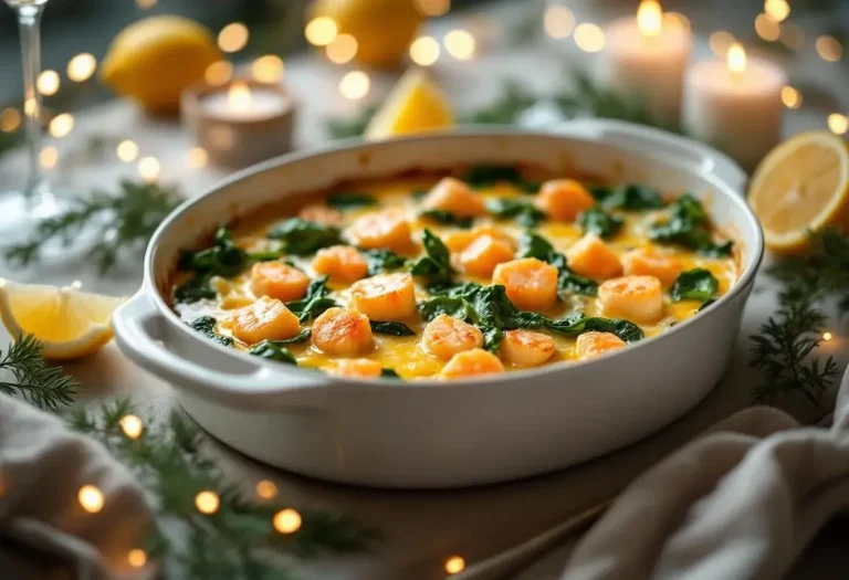 Ce gratin de Noël au saumon et aux Saint‑Jacques coche tout : ultra rapide, élégant, léger et tellement plus original que la dinde