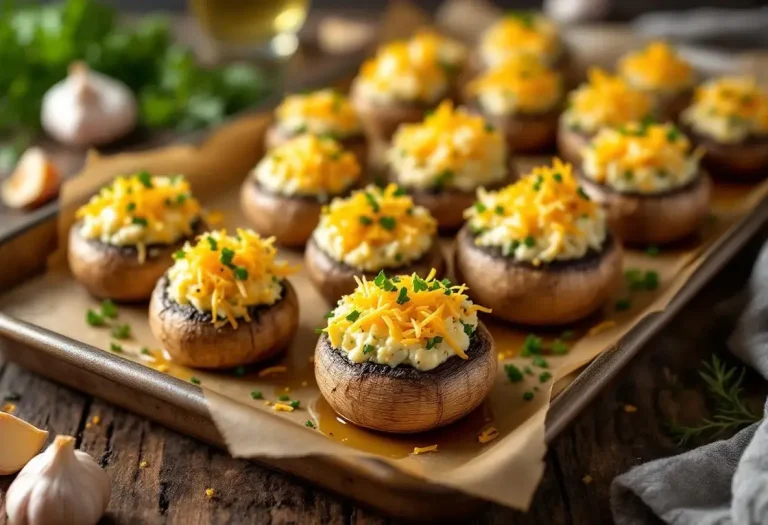 Champignons farcis au four à l’ail et aux fines herbes : l’apéro ultra fondant et croustillant